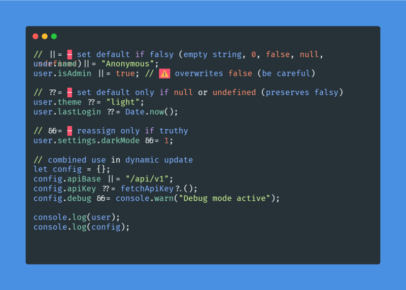 jsdevspace's tweet image. Logical Assignment Operators in JavaScript: Cleaner, Smarter Code jsdev.space/logical-assign… #javascript