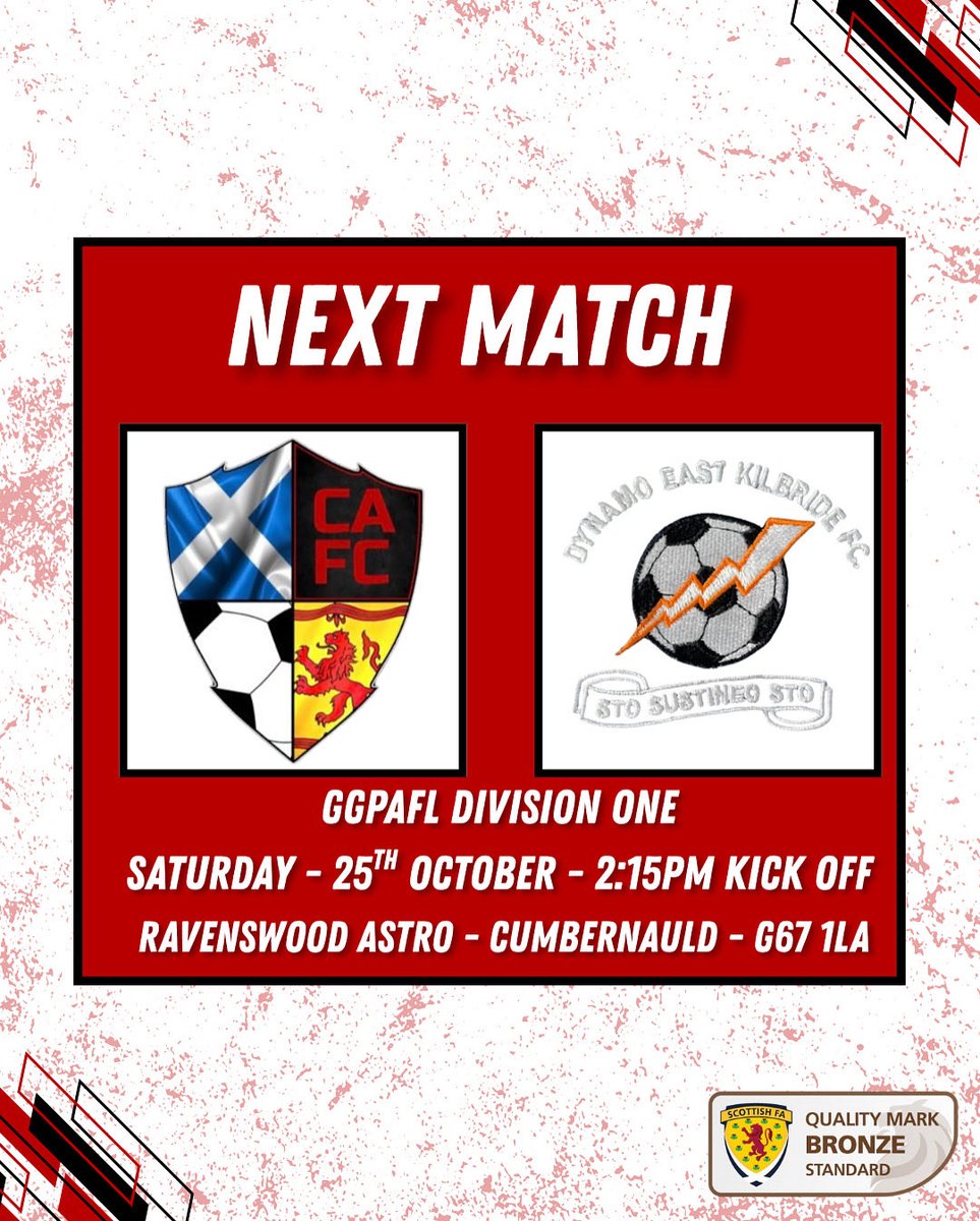 ⚫️NEXT MATCH🔴

Finally back on home soil tomorrow. Get down if you’re at a loose end.

MTR🐀 

🤝Hiscox Insurance
🤝D Massey Joinery
🤝The Cumbernauld Law Practice
🤝Condorrat social club
🤝Ken Wok
🤝Kirkie Drycleaners Ltd