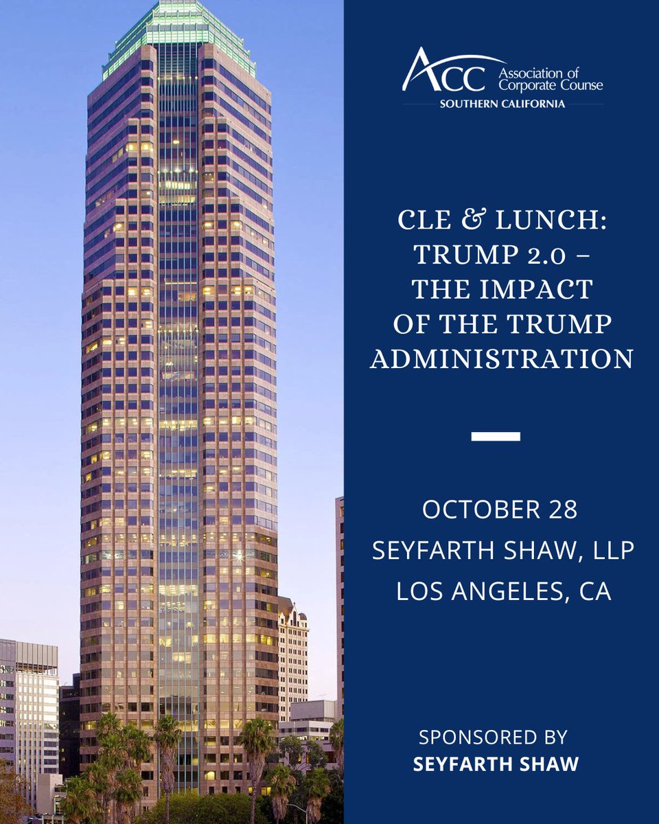 CLE &amp; Lunch: Trump 2.0 – The Impact of the Trump Administration

We welcome you to join Seyfarth attorneys at the Seyfarth Shaw LLP Los Angeles - Downtown office. The discussion will be bookended by two meet-and-greet sessions, and lunch will be provided.