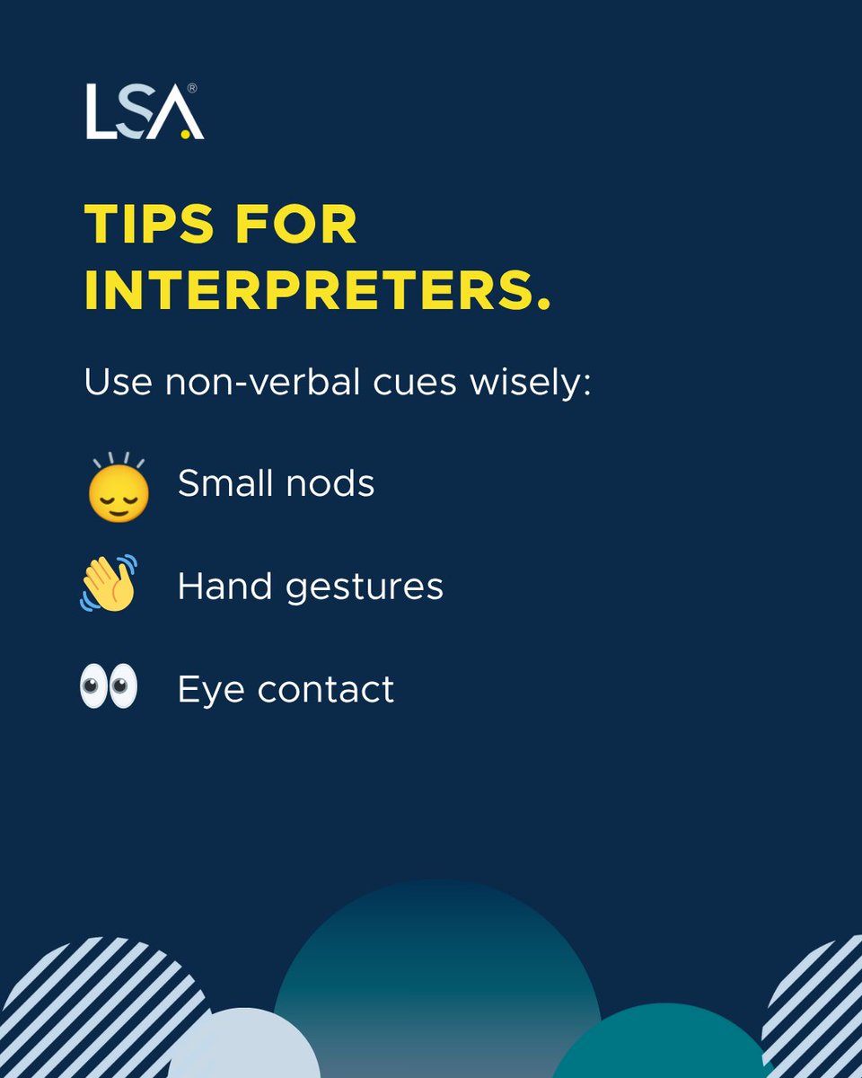 LSAWeb's tweet image. Small nods, hand gestures, or steady eye contact when culturally appropriate can help interpreters show engagement, build trust, and keep conversations flowing smoothly.