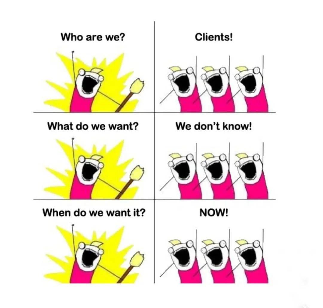 data_cyborg's tweet image. Every client meeting
 #ProgrammerHumor
 #meme