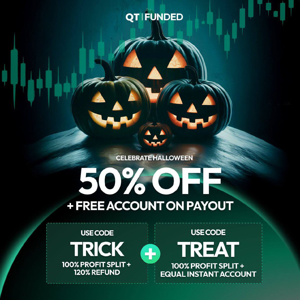 Halloween Promo: QT FUNDED 🎃

50% OFF Evaluations
100% Profit Split
Free Account at Payout 👇

Pick your side:
👻 TRICK or 🍬 TREAT

Get funded up to $200K!

Join Here:
qtfunded.quanttekel.com/ref/4280/