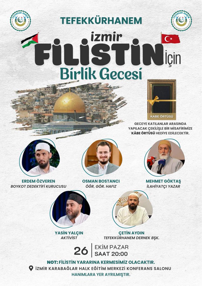 İZMİR VE ÇEVRE ŞEHİRLERDEKİ MUHİBBÂNIMIZA İLÂNEN

26 Ekim Pazar günü, FİLİSTİN İÇİN BİRLİK GECESİ faaliyetine iştirâk etmek üzere, Yasin Yalçın Hoca youtube kanalının sâhibi kıymetli kardeşimin misâfiri olarak, günübirlik İzmir'de olacağız inşaallah. Tüm dostlarımız dâvetlidir..