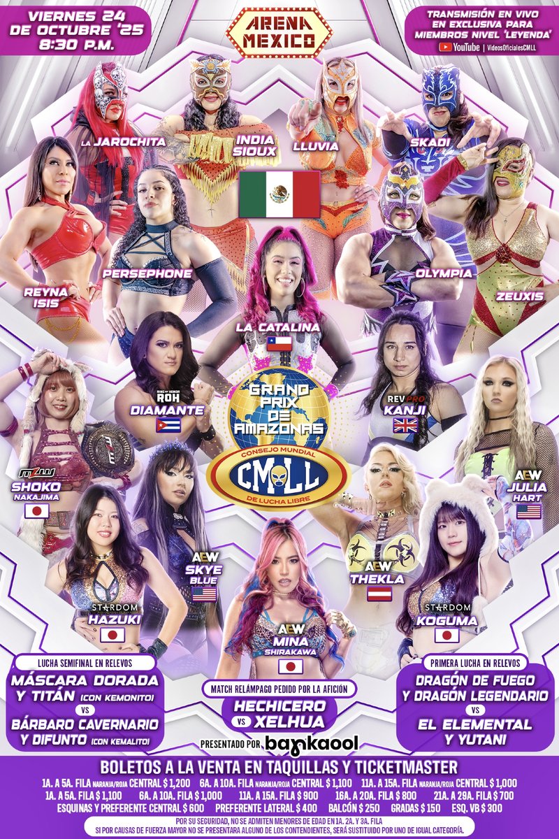 🤩 ¡Es hoy, es hoy!  
📍Arena México
🗓️ Viernes 24 de Octubre '25
🕣 8:30 p.m.
🎟️ en taquillas y en Ticketmaster:
ticketmaster.com.mx/event/140062EB…
📺 Transmisión EN VIVO en exclusiva para miembros nivel “Leyenda”: youtube.com/VideosOficiale… 
#ViernesEspectacularCMLL
#GrandPrixCMLL