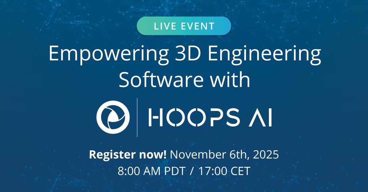 TechSoft3D's tweet image. Join us on November 6th for our webinar introducing HOOPS AI, our newest product built to power the next generation of engineering software.

👉 Save your seat now: hubs.ly/Q03Q4mgp0