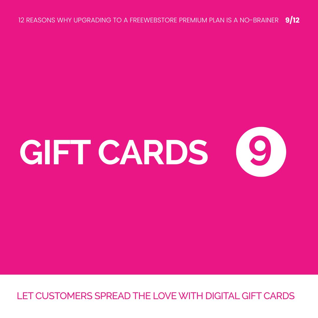 9. Gift Cards

Let customers spread the love with digital gift cards. They’re perfect for holidays, birthdays, or last-minute gifts—and a fantastic way to bring in new customers.

blog.freewebstore.com/2025/07/31/12-…

#12ReasonsToUpgrade