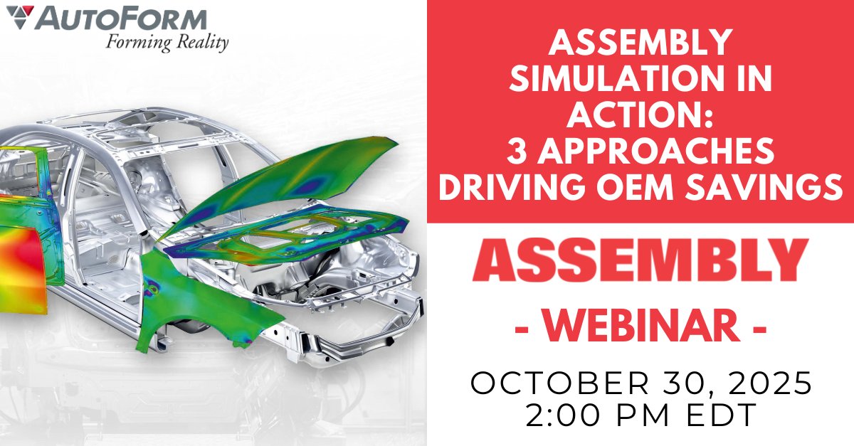 AssemblyMag1's tweet image. Cut costs &amp;amp; boost efficiency with digital assembly simulation!

Join our webinar to learn how @AutoForm_Eng improves collaboration &amp;amp; geometry assurance.

🔗 brnw.ch/21wWUI0

#AutomotiveEngineering #Manufacturing #Simulation