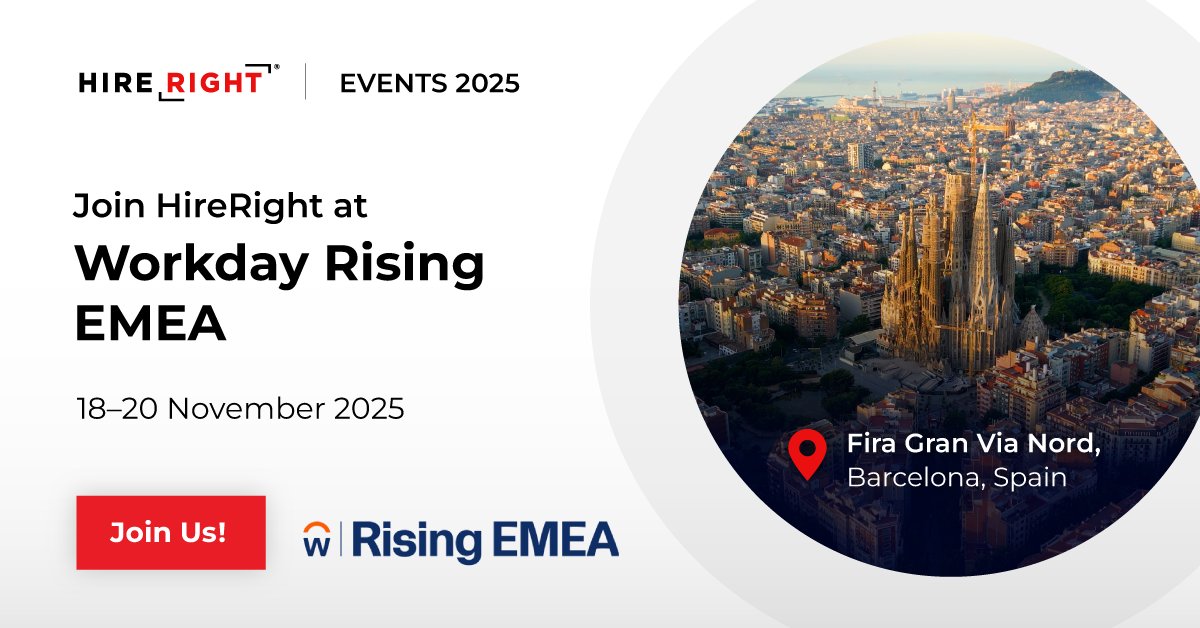 HireRight's tweet image. Barcelona, are you ready?

HireRight is headed to Workday Rising EMEA next month! We’re excited to support our partner @Workday and connect with customers to share how, together, we help organizations make more informed hiring decisions.

#BackgroundScreening #Recruiting
