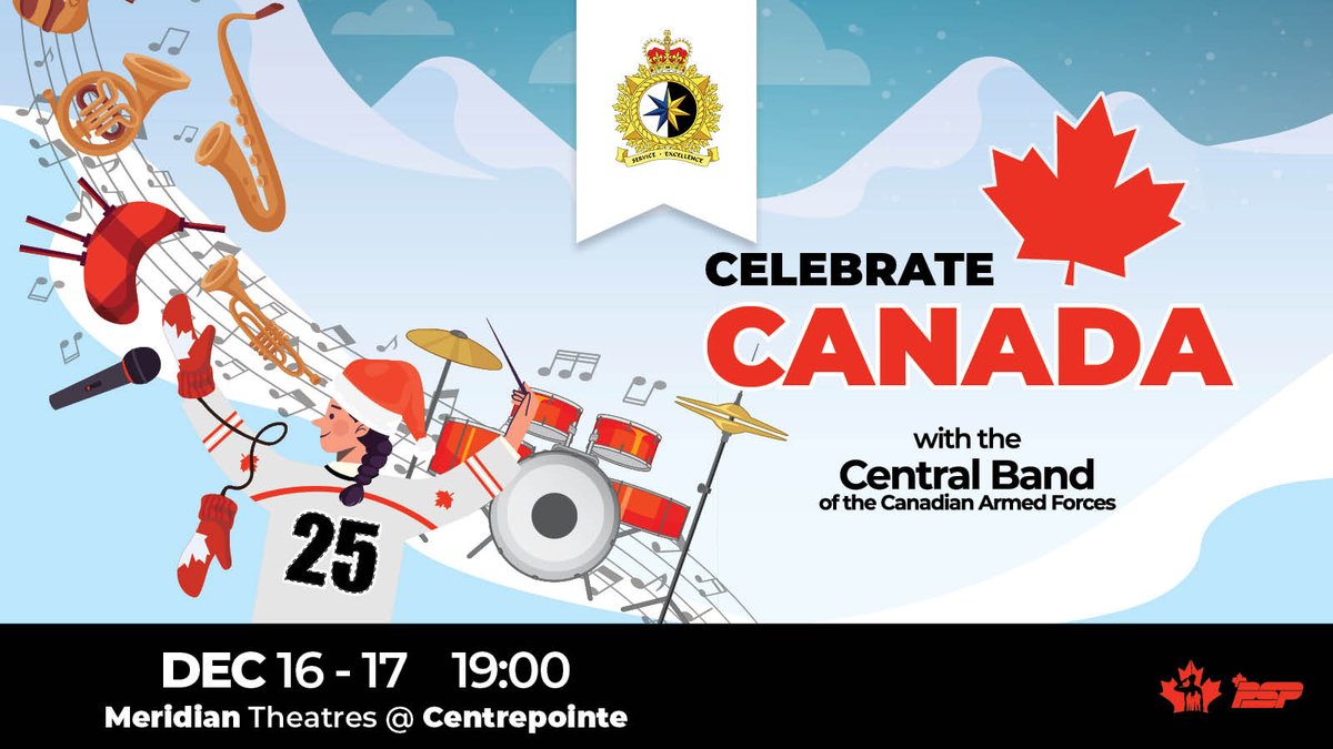 📣Save the date! 🎶🇨🇦 Celebrate Canada with the Central Band of the Canadian Armed Forces this December! 🗓️16 &amp; 17 December, Meridian Theatres @ Centrepointe, Ottawa
🎟️Tickets go on sale on Monday 27 October at 10:00.
➡️  cfmws.ca/ncr/holiday-co…