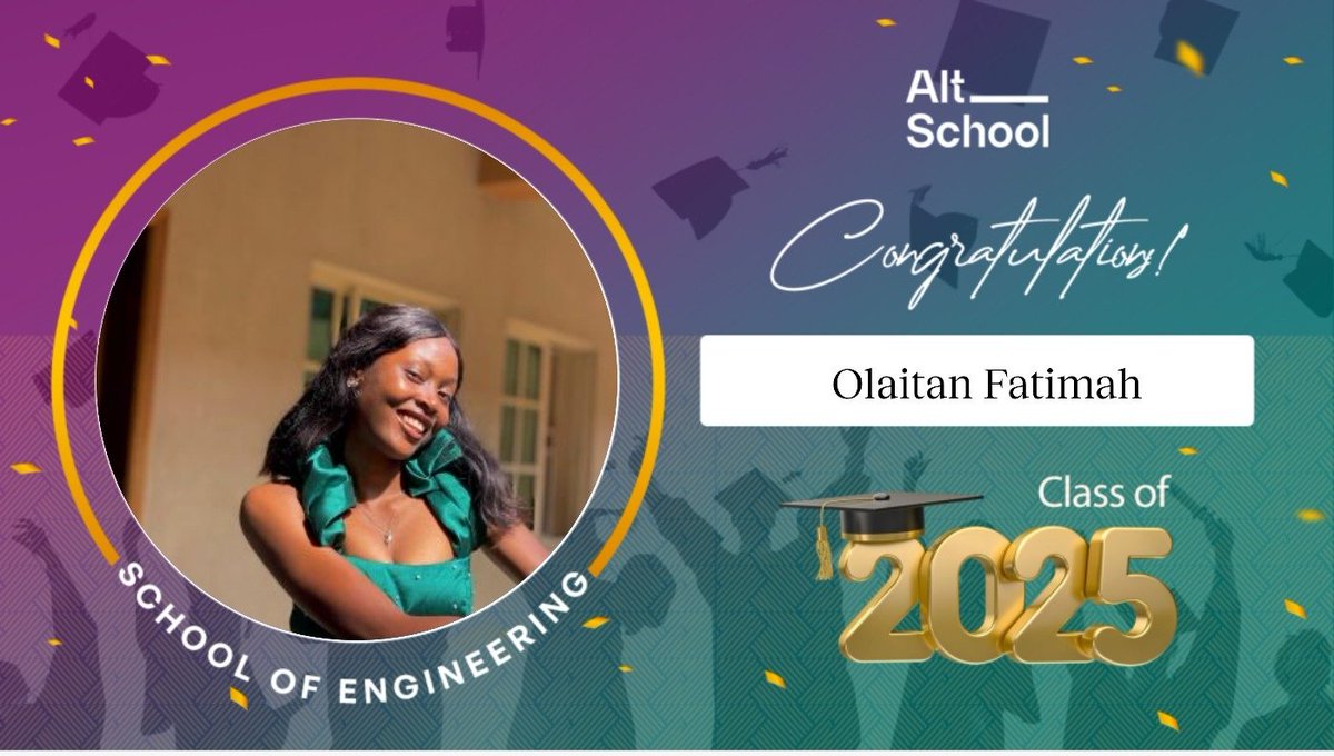 thetitilola's tweet image. Graduating after a year of learning Backend Engineering at @AltSchoolAfrica feels surreal and I’m deeply thankful to @HackSultan for the partial scholarship that made this incredible journey possible. 🤭🙏🏾
 
#AltGrads2025  #TrainedByAltSchool