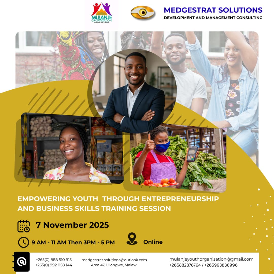 Empowering Youth through Entrepreneurship and business skills training Session
Date: 7 November 2025
Time: 9AM to 11 AM then 3 PM to 5PM
Location: online 
#empowerment
#success
#entrepreneur