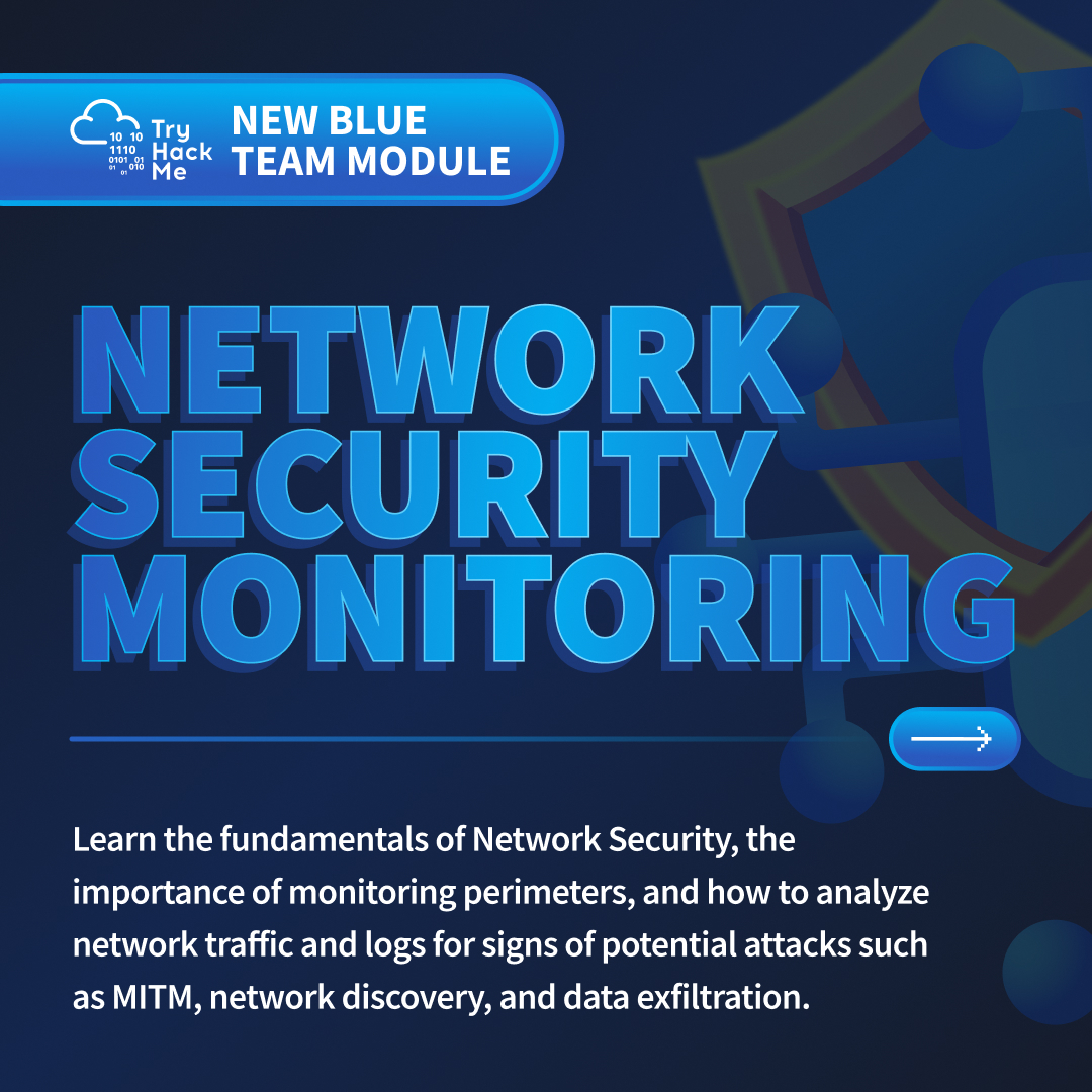 tryhackme's tweet image. The network never lies...you just need to know how to listen. 👀
In our NEW Network Security Monitoring module, learn to detect data exfiltration, MITM attacks, and sneaky traffic patterns! 
Your next blue-team flex starts here. 💪
🔗 tryhackme.com/module/network…
