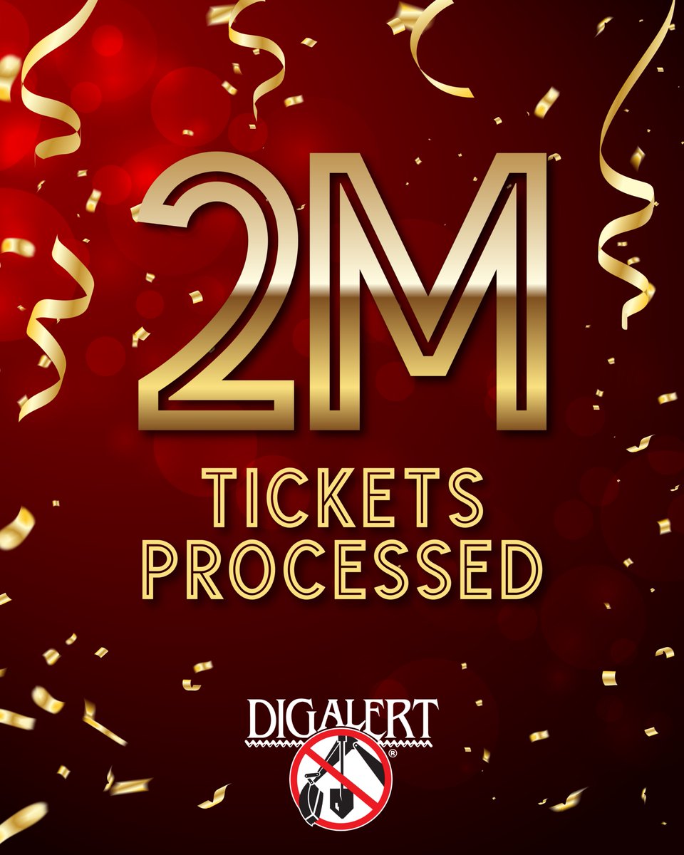 DigAlert's tweet image. 🎉2 MILLION TICKETS! 🎉
This year, DigAlert broke records! We have processed over 2,000,000 tickets in a single year for the first time ever! Every ticket represents someone taking the right step to digging safely and protecting our communities. Thank you for making safety a…
