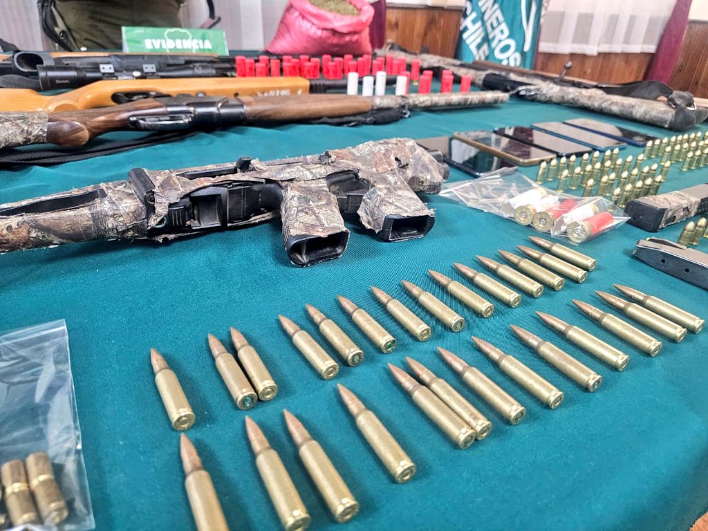 CarabCoquimbo's tweet image. Nuestros carabineros del #OS7 #Limarí y #GOPE  desarticularon organización criminal con alto poder de fuego que mantenía plantación con cerca de mil plantas de marihuana. Además, decomisaron 8 armas y más de 170 cartuchos, entre ellos, munición de guerra. Hay 3 detenidos.
