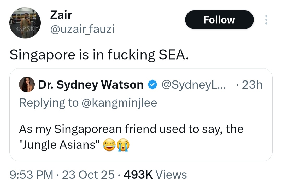 SydneyLWatson's tweet image. Liberals are so fucking stupid they can't imagine people making jokes about themselves, let alone referring to THEMSELVES as a "jungle Asian"

My friend calls herself a "jungle Asian" BECAUSE she's from Singapore.

These people are retarded.
