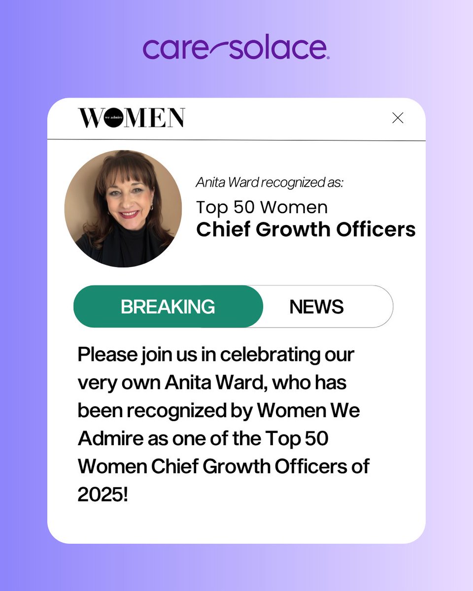 🎉 Congrats to our CGO, Anita Ward!

She has been named one of the Top 50 Women Chief Growth Officers of 2025 by #WomenWeAdmire for her visionary leadership and commitment to expanding mental health access nationwide. Read the full list here: hubs.ly/Q03PJMj20