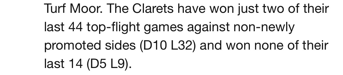 Confident for Sunday but maybe shouldn't be. One of these two wins was against a ten men Brentford side at home. But if we are going to win anywhere away from home this year then surely... #twitterclarets