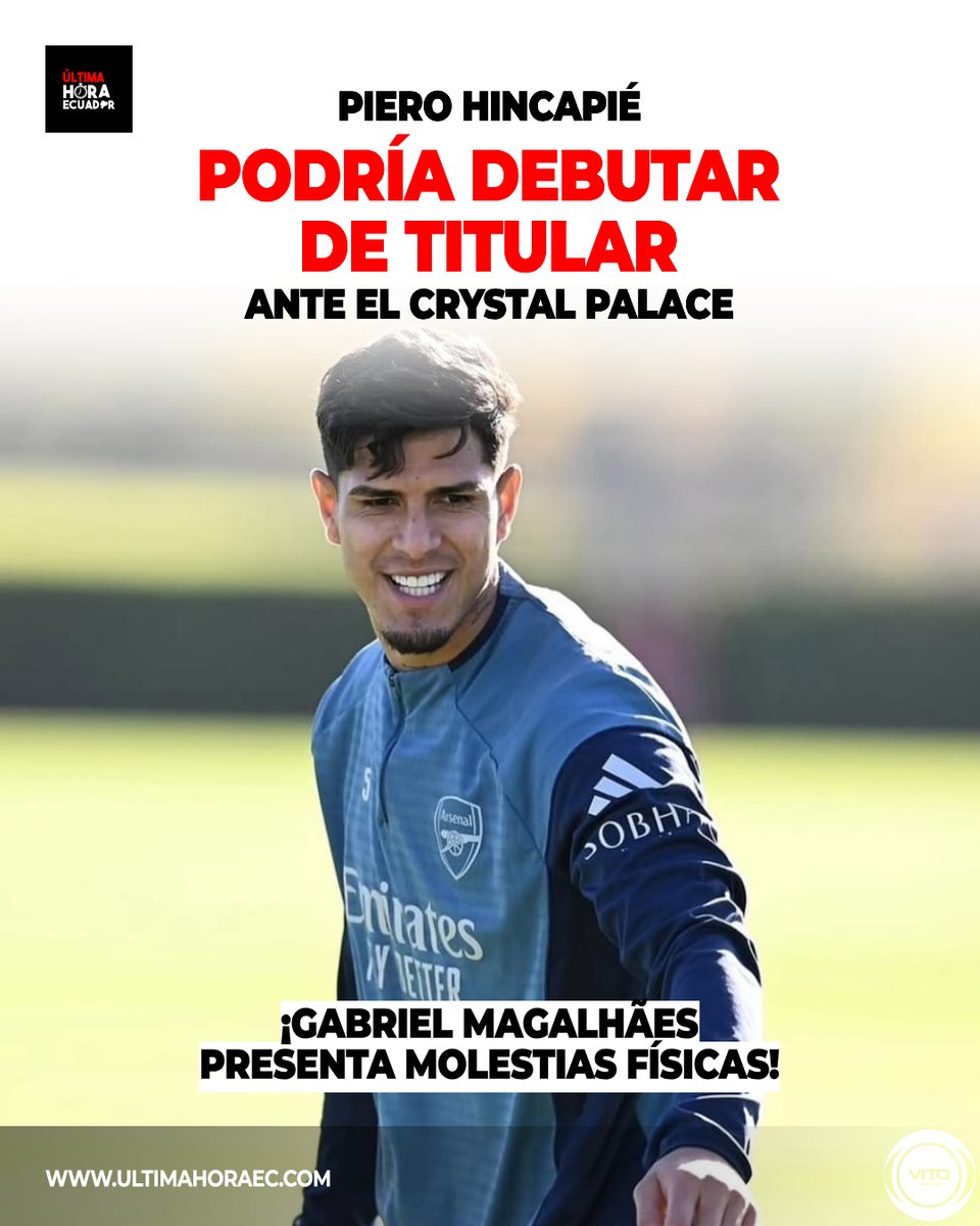 ¡Oportunidad para Piero Hincapié en la Premier League!

El técnico del Arsenal, Mikel Arteta, confirmó que Gabriel Magalhães no pudo entrenar por molestias físicas. 

Ante esto, el defensor ecuatoriano podría debutar este fin de semana ante el Crystal Palace.