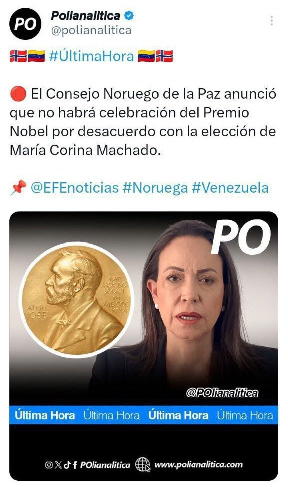 <a href="/RevistaSemana/">Revista Semana</a> Y hoy le decimos con toda nuestra confianza:

Ya sabíamos que María Corina había hecho trampa para recibir el Nobel 😂😂