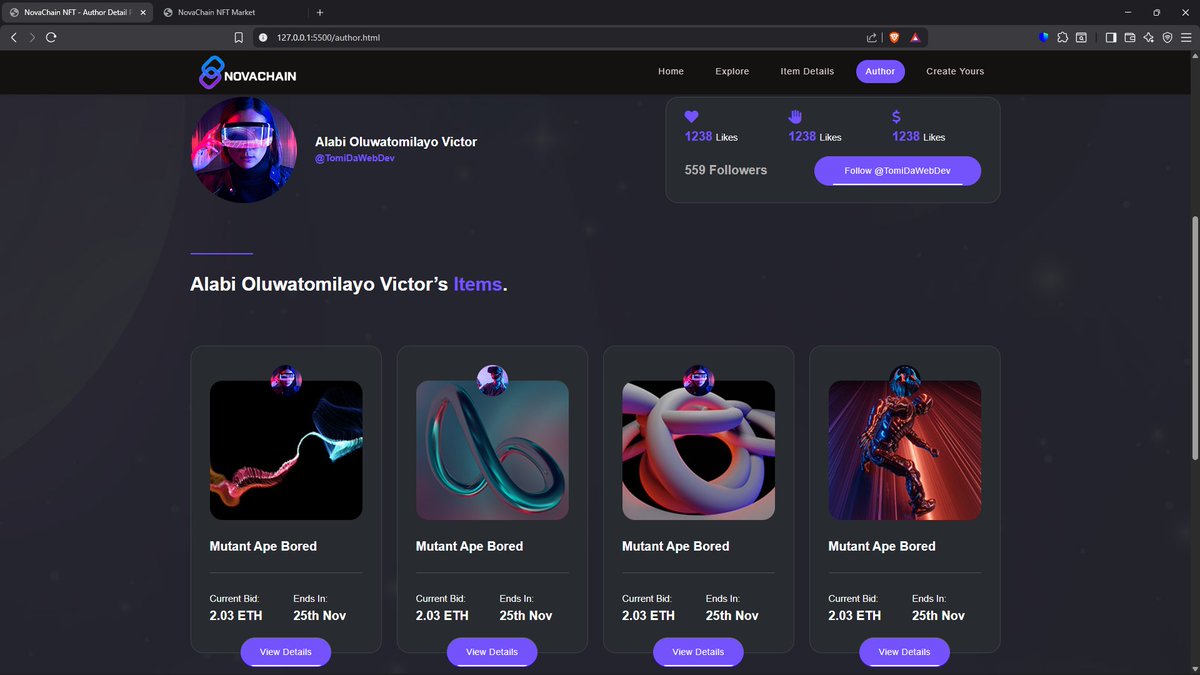 TomiDaWebDev's tweet image. Got inspired after seeing the stunning flyers @PeejayCre8ive designed, had to bring NovaChain to life on the web.
Now the web version’s done, where AI meets digital art. ⚡👨🏽💻
#WebDevelopment #NFT #AI #Blockchain #UItoCode #NovaChain #DevelopersLife