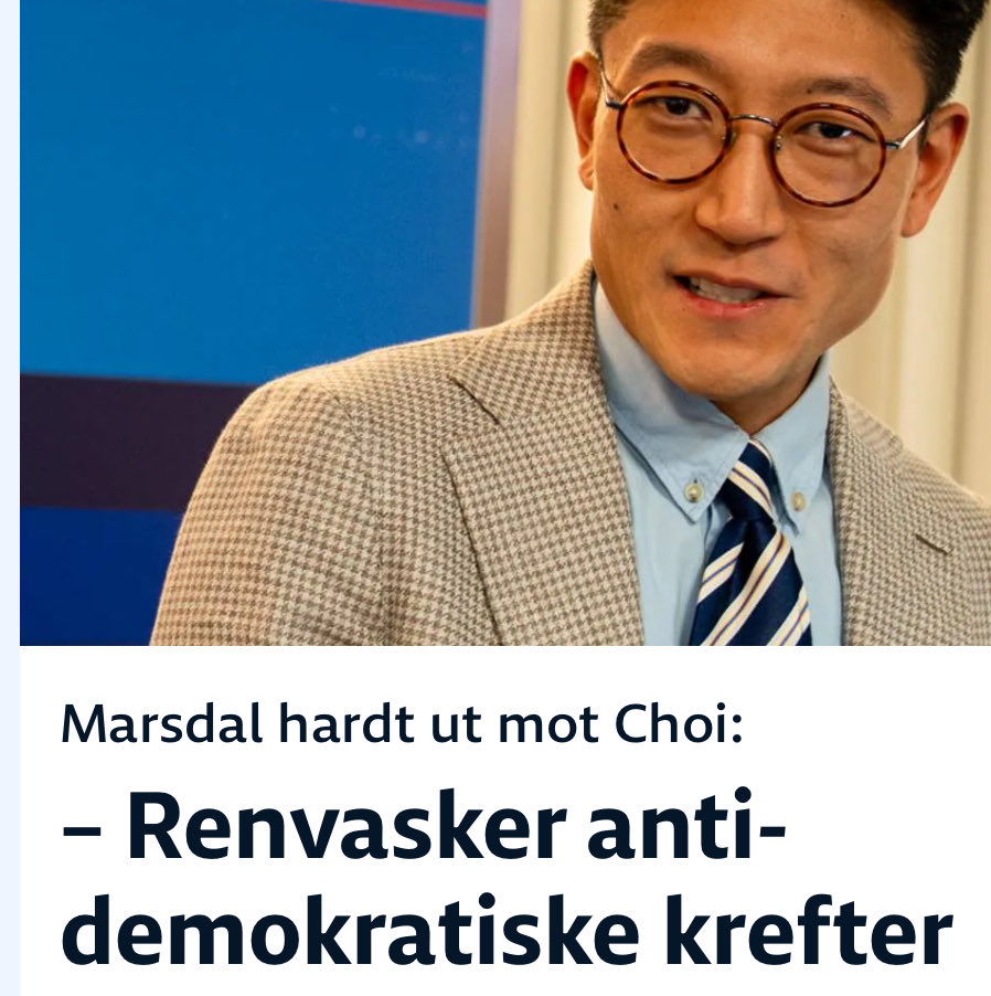 Lo litt av denne fra Danby Choi: "Marsdal har vært ute på jakt etter norsk høyreekstremisme og kommet hjem med en dansende, homofil innvandrer- og gründerredaktør. Så dårlig står det altså til med høyreekstremismen i Norge"