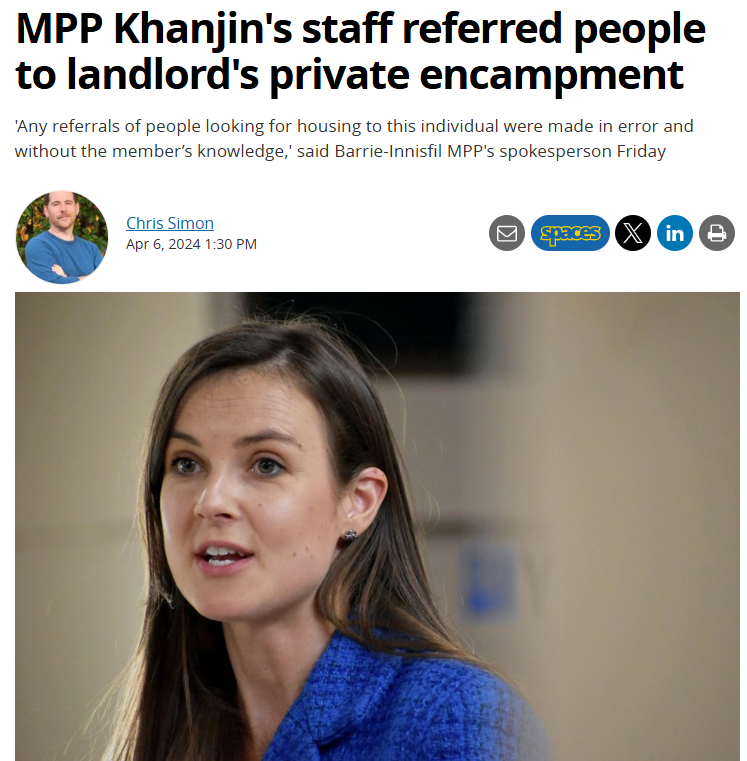 TDotResident's tweet photo. MPP who sent homeless people to a for-profit encampment wants to create tens of thousands more homeless people https://t.co/yGZ8EWvYG1