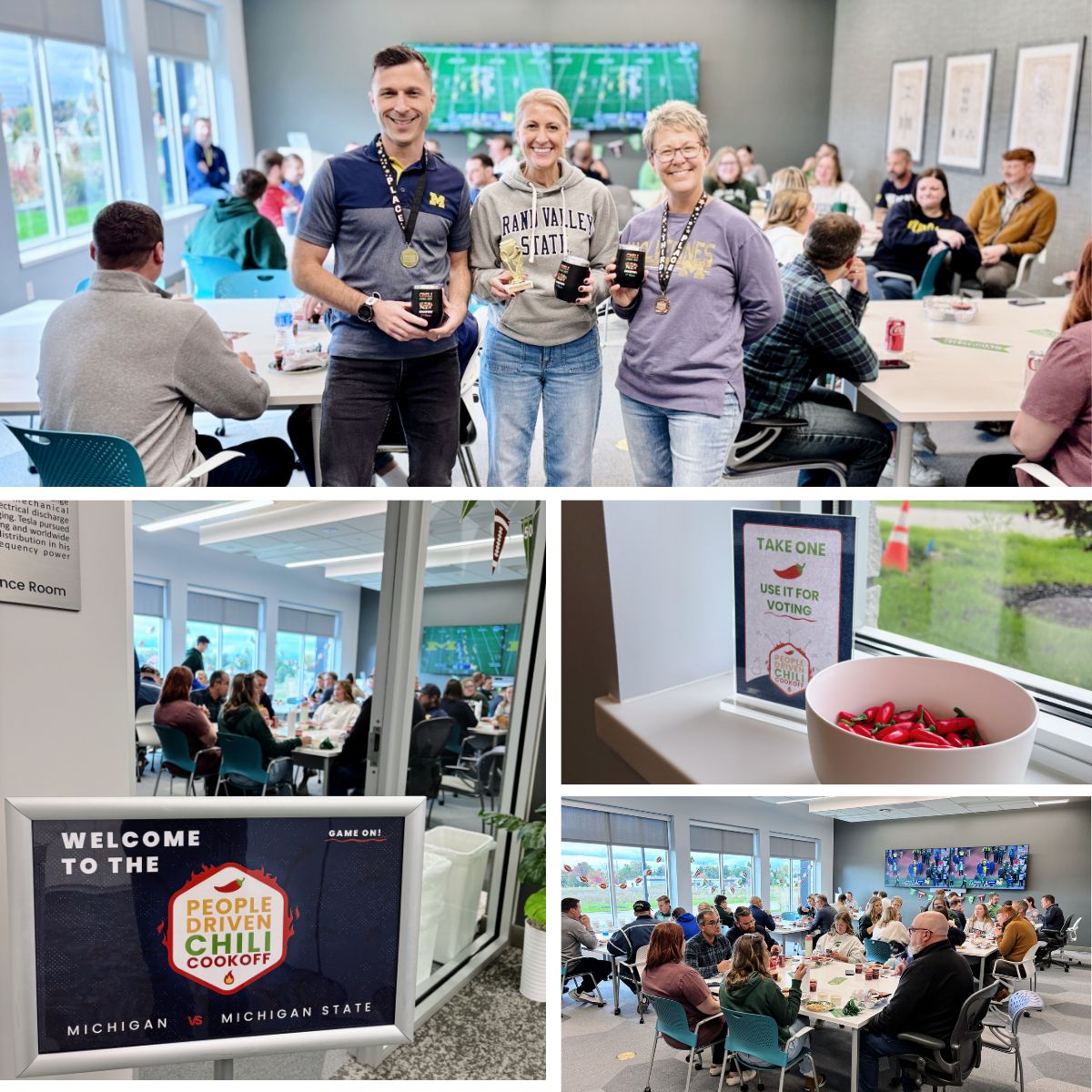 PDTechnology's tweet image. 🏆🎉 Chili Cookoff Champions! 🎉🏆

Our West MI team turned up the heat with a chili cookoff ahead of the Michigan vs Michigan State game! 🌶️🏈 The flavors were bold and the camaraderie was fiery! 🔥

Congrats to our winners: 
🥇 Gretchen
🥈 Adam
🥉 Tiffany

#PeopleDrivenTech