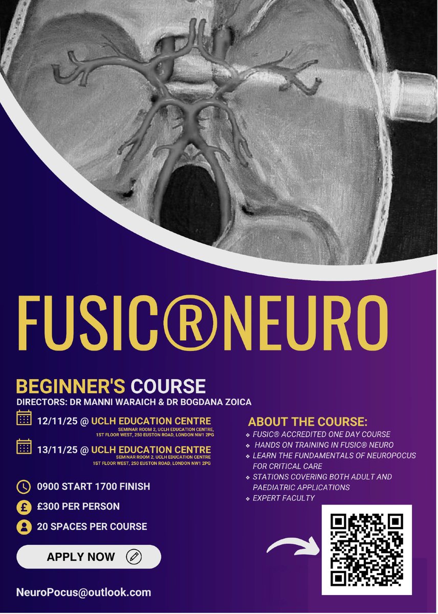 There are some remaining spaces for the November FUSIC/CACTUS Neuro Courses at UCLH Education Centre. Faculty include adult and paediatric NeuroPOCUS experts from across the UK.