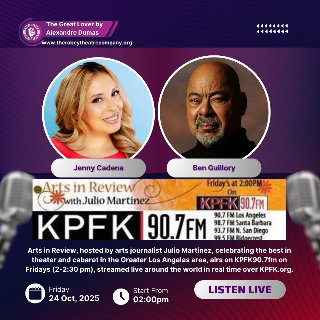 robeytc's tweet image. Today Friday, Oct 24, Arts in Review will be hosting Robey Artistic Director Ben Guillory, director of
“The Great Lover,” and cast member Jenny Cadena, tune in, to get some inside scoop on this hardworking/dedicated  team. 
#listen #friday #blacktheatre