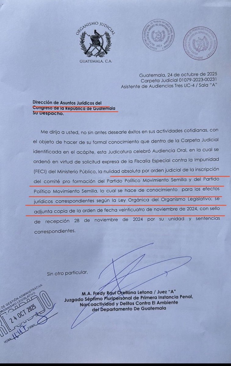 RMendezRuiz's tweet image. Lo dicho: semilla comenzó mal, y TIENE que terminal mal, si se respeta la ley.
Por orden del juez Freddy Orellana, Arévalo, los diputados semilleros y su único alcalde, no pueden continuar en sus cargos.
Este gobierno debe caer.