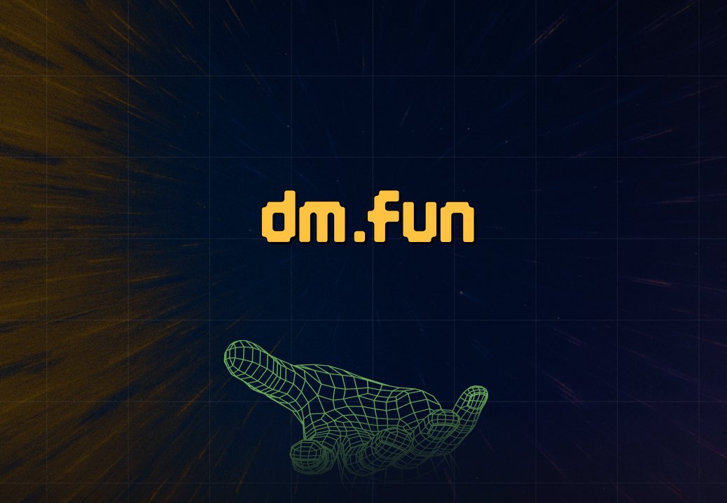 未来的デザインのdm.fun Solanaトークンコミュニティアプリのプロモ画像