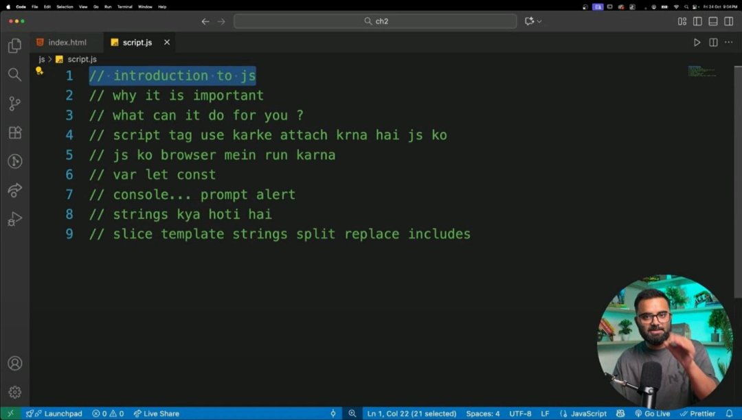 Dev_Harsh22's tweet image. 💻 Day 16 of Cohort 2.0 -  Introduction to JavaScript

✨ After Diwali break, we finally started with JavaScript!

Today’s session was all about understanding the core of JS-

• When JavaScript was created &amp;amp; how it evolved

• ES6 and other versions
#frontenddeveloper
#JSBasics