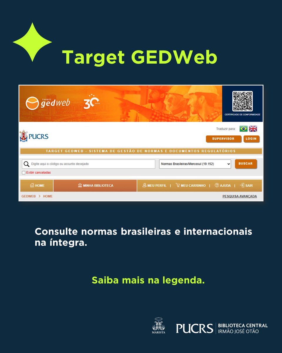 Biblioteca PUCRS (@bibliotecapucrs) on Twitter photo 🖥️ Explore a base de dados da Target GEDWeb. Além de encontrar normas brasileiras e internacionais,
você consegue pesquisar no Diário Oficial da União, nas resoluções da ANEEL e em outros documentos regulatórios!
👉 Acesse: biblioteca.pucrs.br/?p=12389 🖥️ Explore a base de dados da Target GEDWeb. Além de encontrar normas brasileiras e internacionais,
você consegue pesquisar no Diário Oficial da União, nas resoluções da ANEEL e em outros documentos regulatórios!
👉 Acesse: biblioteca.pucrs.br/?p=12389