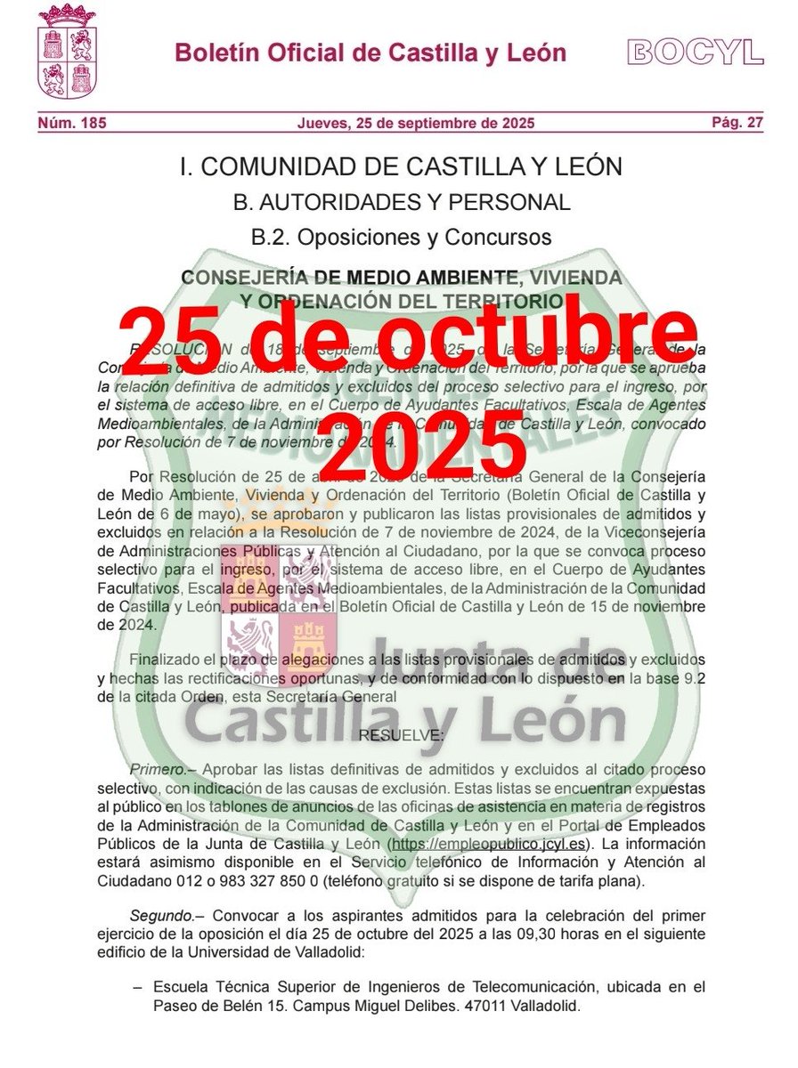 Mañana 25 de octubre se celebra la primera prueba de la oposición de #AAMM <a href="/jcyl/">Junta de Castilla y León</a> desde <a href="/apamcyl/">APAMCYL</a> os deseamos a todos/as mucha suerte 🍀🍀🍀🍀 
Os esperamos !!👮‍♀️👨‍✈️🚔