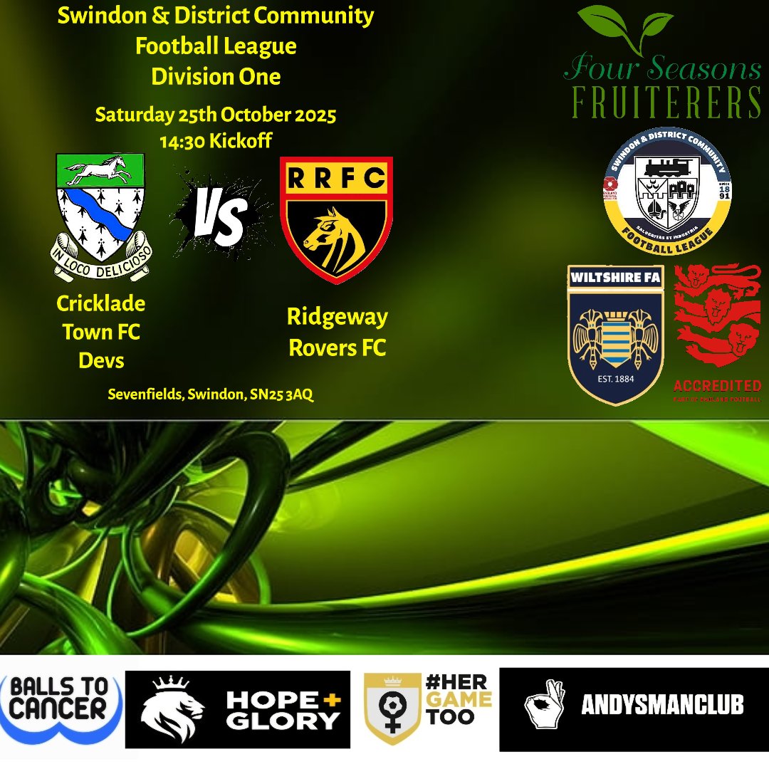 We are back in <a href="/sdflswindon/">Swindon&District Community FL.</a> Division 1 action this weekend.
We face <a href="/CrickladeTownFC/">Cricklade Town FC</a> Devs at 7fields. Kickoff is 2.30pm.
If you are around the area, come cheer the lads on.
#uptherovers