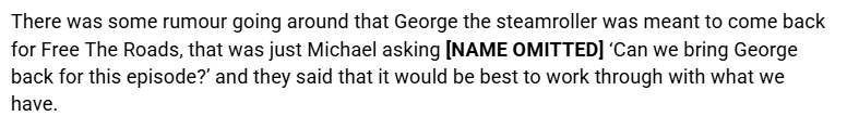 I feel that this is important to share.
I talked to a crew member who worked on the BWBA era about several things. This is one.
George was never actually intended to return in CGI. That was complete misinterpretation. Once again, certain names have been omitted for privacy. (1/2)