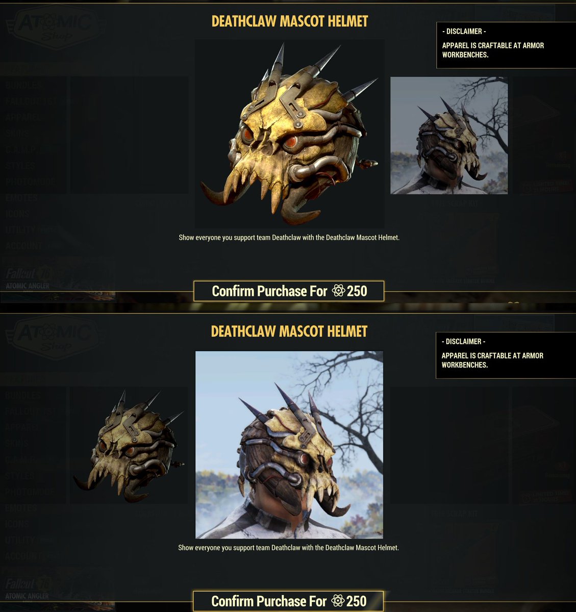 Today's Atom Shop Daily: Deathclaw Mascot Helmet