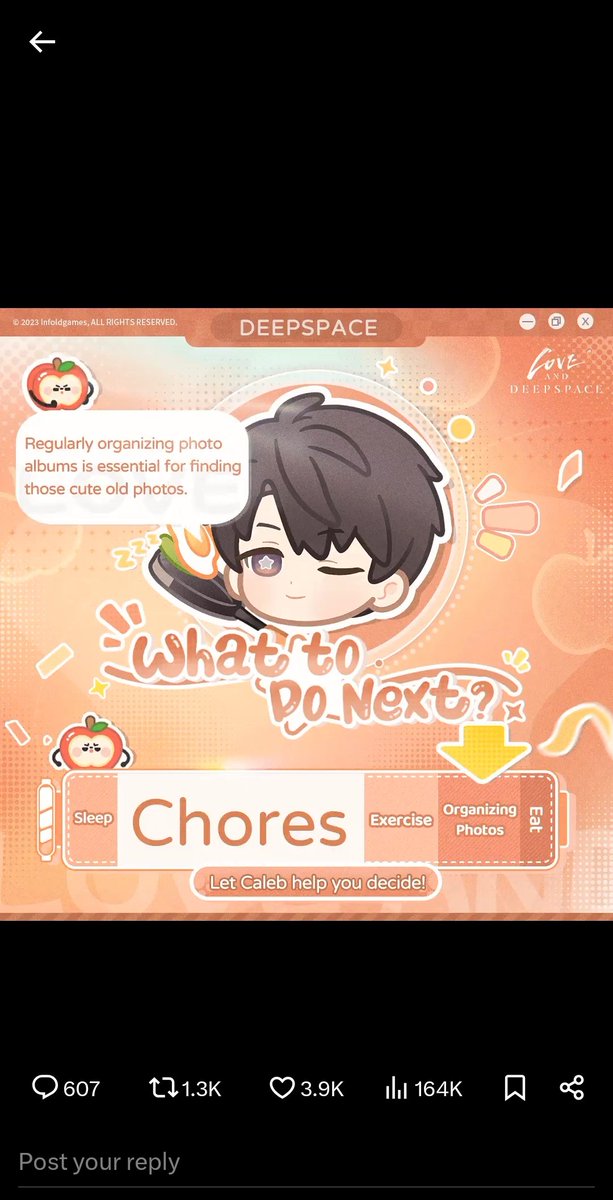 ArielCarriles's tweet photo. @Love_Deepspace At least it's not chores! https://t.co/yTPy6uzWZr