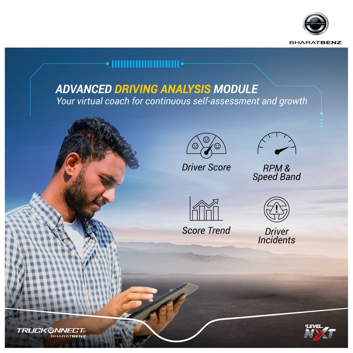 BharatBenz1's tweet image. With BharatBenz Truckonnect’s Advanced Driving Analysis, track Driver Score, RPM, Speed Bands &amp;amp; more — your smart coach for better performance.
Drive smart. Stay ahead.

Learn more: brnw.ch/21wW5lT

#BharatBenz #LevelNXT #Telematics #Truckonnect #Trucks #ConnectedVehicles
