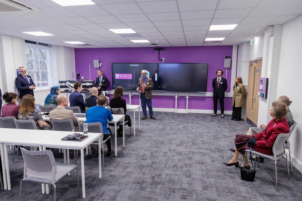 HRH The Princess Royal officially opened Birkbeck Central this week, celebrating a major milestone in our newly refurbished development. The tour included a visit to our HyFlex classrooms and a showcase of our Immersive Learning Centre highlighting the future of education #hyflex