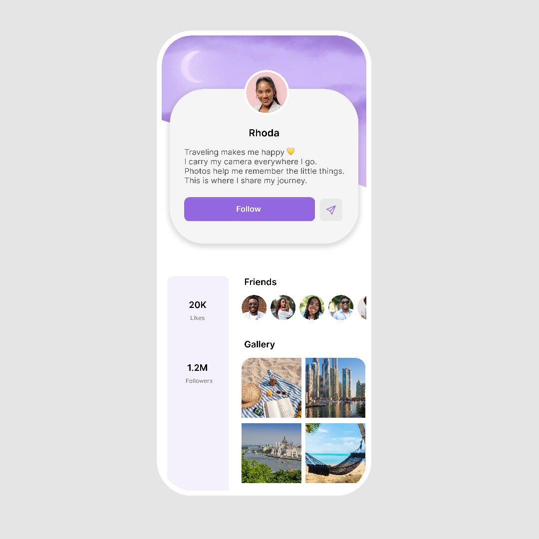 ayomiolawuyi's tweet image. 30 Days UI Design Challenge
Day 10 done ✅
Today’s focus: a user profile screen.
P.S. Consistency looks easy until you actually start, then suddenly, the universe starts testing your dedication 😂
#30dayschallengewithPDU 
#UIDesign