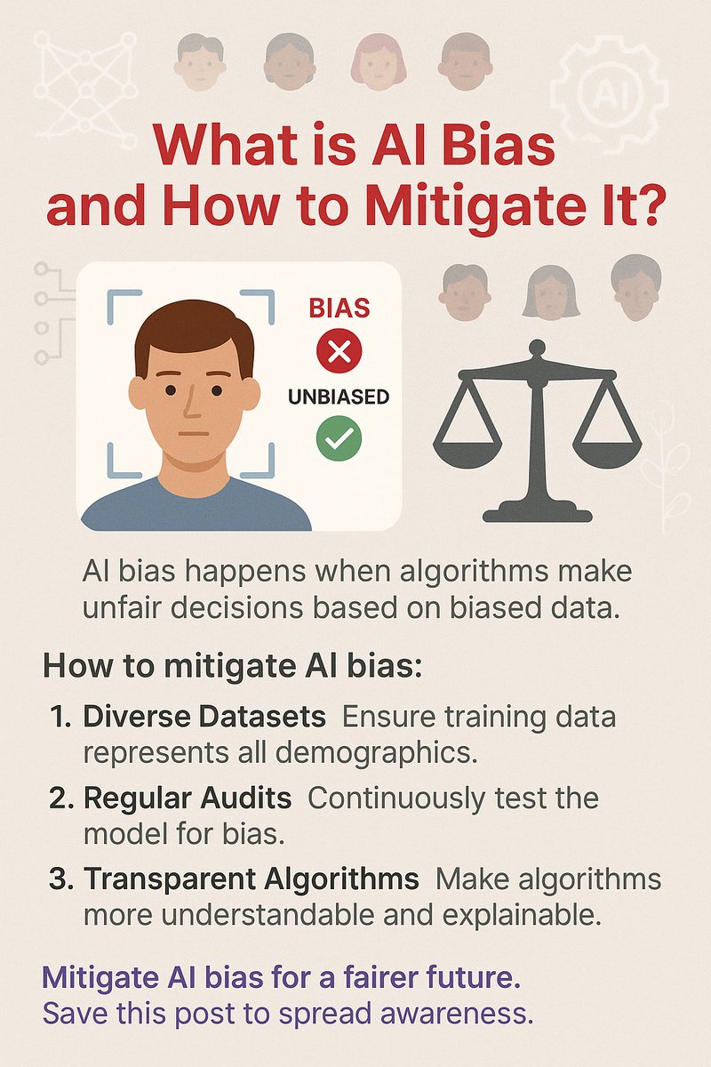 anujdevx's tweet photo. Fair AI starts with diverse data & transparent models. Check out our AI Bias Mitigation Checklist!
Comment AI and follow so that I can send you the full pdf in your dm .
#AIBias #FairAI #TechForGood #AIethics https://t.co/bq50rStsQl