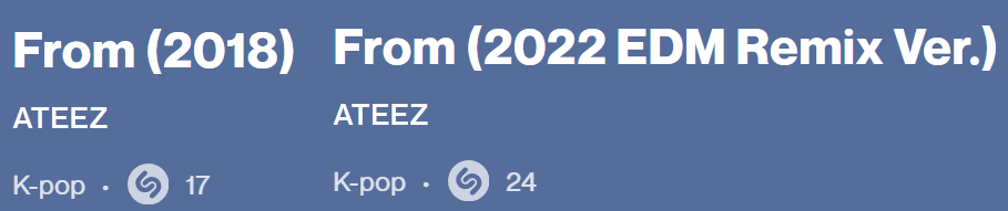 1024Shazam's tweet photo. You can now Shazam From (2018) and From (2022 EDM remix)
#ATEEZ #에이티즈 #From #From2018 https://t.co/tEK8celTmE