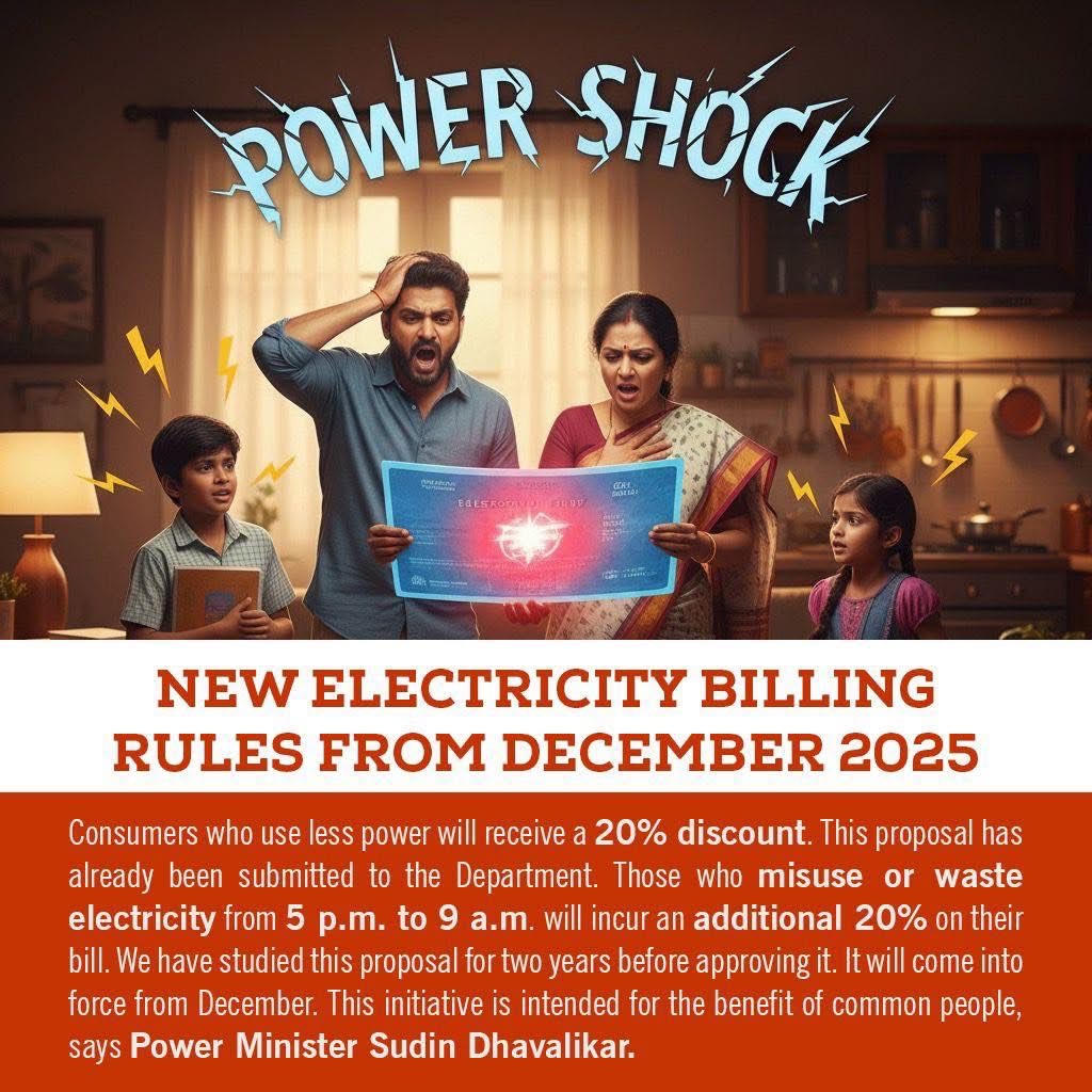 AmarnathAldona's tweet photo. Shocking move by the @BJP4Goa Govt!
Now Goans will have to pay 20% extra for electricity from 5 PM to 9 AM — the very hours when families, students &amp; small businesses depend on power the most!

Instead of lighting up lives, this Govt is burning pockets of Goans.
#PowerLoot #Goa . https://t.co/uaj6Hr1dEu