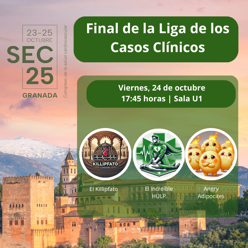 🏆 ¡La emoción llega a #SEC25 con la Final de la Liga de los Casos Clínicos!

Los tres equipos de #LigaCasos —El Increíble HULP, El Killipfato y Angry Adipocites— se enfrentan en una competición donde el conocimiento y la estrategia marcan la diferencia.

🗓️ Viernes 24 |