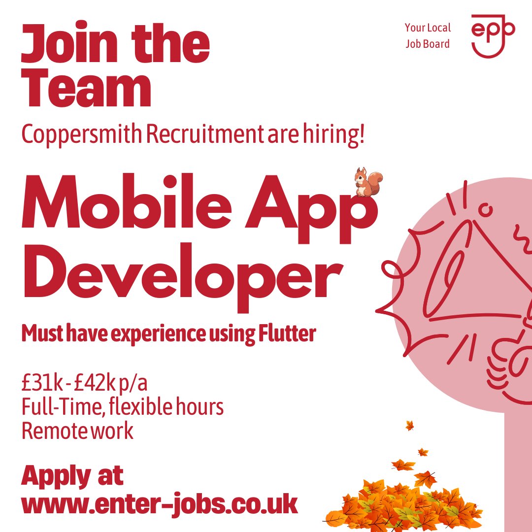 EnterJobs's tweet image. Coppersmith Recruitment and Services is seeking a Mobile App Developer to work from home.
Apply now via our website!
#mobileappdeveloper #appdeveloperjobs #appdeveloper #developerjobs #flutterdeveloper #webdeveloper #DigitalDevelopment #DigitalJobs #remotework #workfromhomejobs