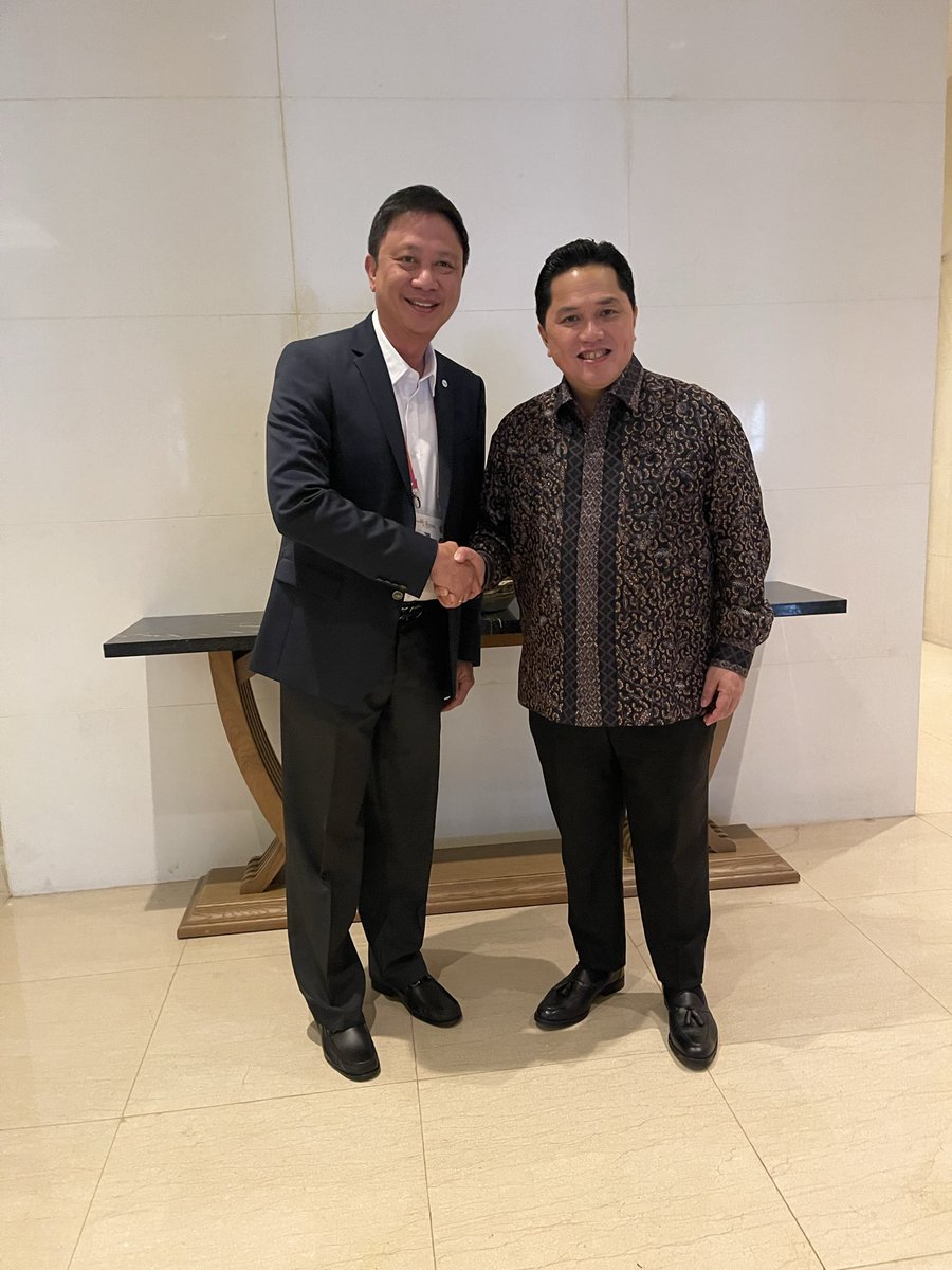 junavPSC's tweet photo. A landmark meeting between PSC Chairman Pato Gregorio and his long-time friend and ally, Indonesian Sports Minister Erick Thohir. https://t.co/Md070W6YRX