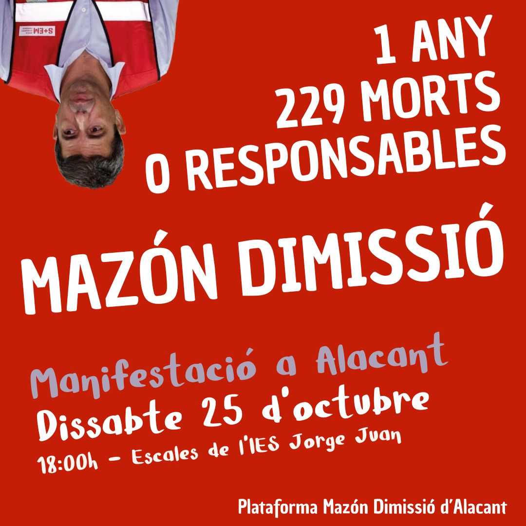Se vienen días muy dolorosos para el pueblo valenciano. El dolor no ha cesado pero las heridas volverán a sangrar. La gente se ahogaba y @carlos_mazon_ desaparecía.

No con todo y ello un año después sigue en su sillón, no ha mostrado arrepentimiento alguno y sigue mintiendo.