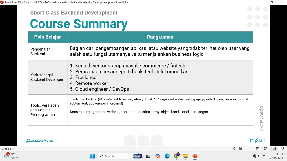 u_r_rain's tweet image. Mini task backend development #LearnatMySkill #MySkill #myskill_id @myskill_id