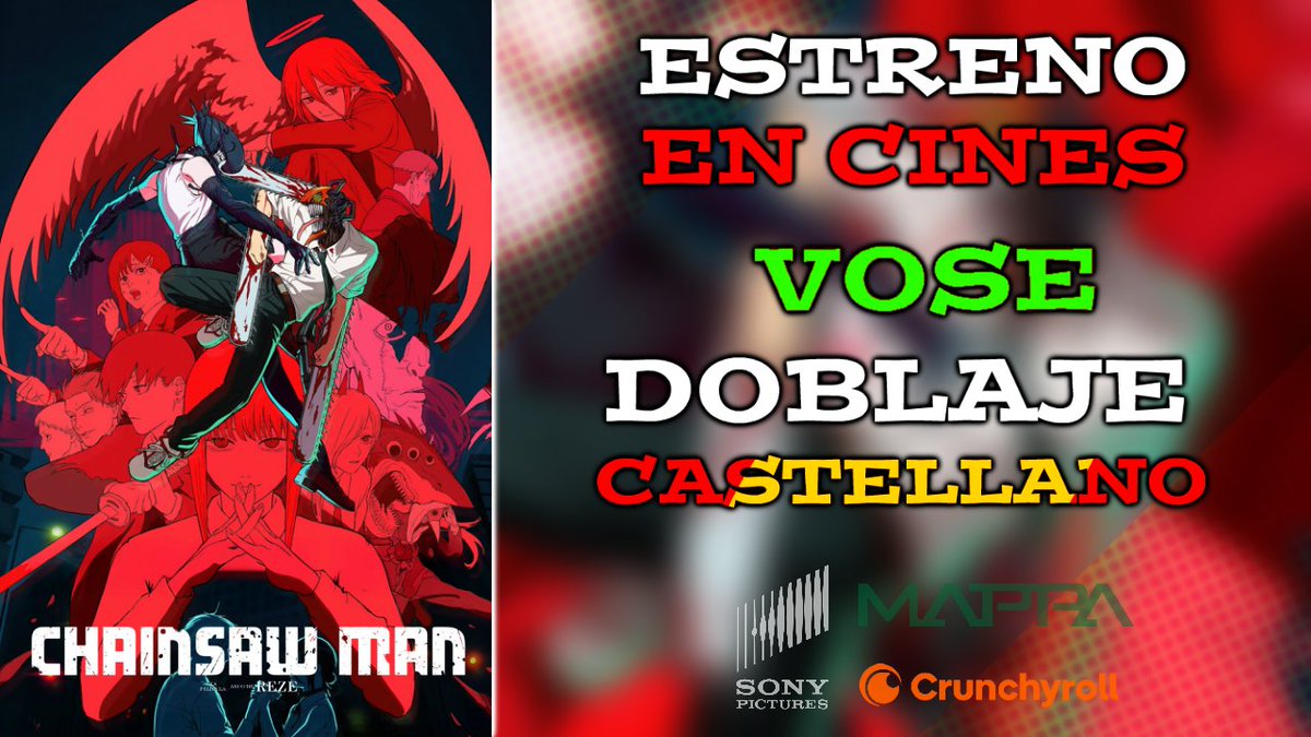 Chainsaw Man: El Arco de Reze ya llega a los cines Españoles 🇪🇦

Reparto con Doblaje Castellano
🎙️Joel Gómez Jiménez como Denji
🎙️Gracia Comitre como Pochita
🎙️Cristina Peña como Reze
🎙️Salvi Garrido como Aki
🎙️Sara Iglesias como Makima
🎙️Enrique Carmena como Beam
🎙️María Luisa